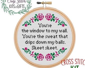 You're the window to my wall.  Skeet skeet. Funny Cross Stitch Kit. Starter Cross Stitch Kit. Modern Embroidery. DIY Cross Stitch.