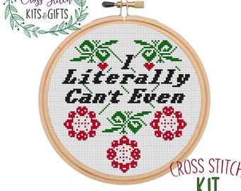 I Literary Can't Even. Cross Stitch Beginner Kit. Cross Stitch Kit. Starter Kit For Beginners. Needlework. Flower Wreath Kit. Starter Kit.