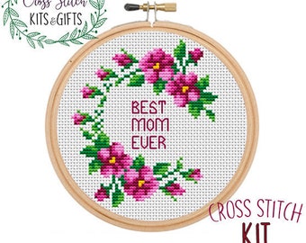 DIY Mother's Day Starter Cross Stitch Kit. Best Mom Ever Craft Cross Stitch Kit. Cross Stitch Kit. Mother's Day Gift. Craft Starter Kit.