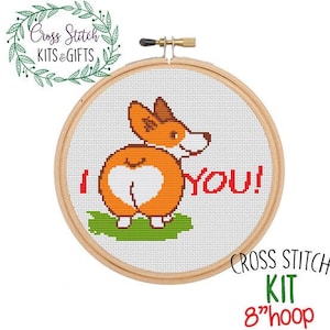 I Love You Counted  Cross Stitch Beginner Kit. Corgi Butt. Funny Valentines Day Pattern. Dog Cross Stitch Kit. Love Cross Stitch. Funny Gift