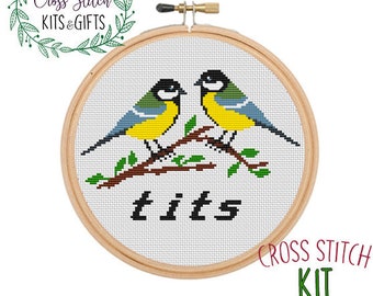 Tits Starter Cross Stitch Kit For Beginners. Funny Cross Stitch Kit. Modern Beginner's Cross Stitch Kit. Funny Easy Cross Stitch Chart.