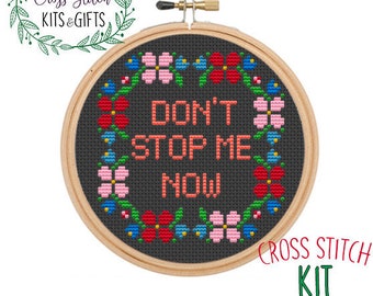 Don't Stop Me Now Cross Stitch Kit.  Freddie Mercury. Music Lyric Cross Stitch Kit. Queen Popular Song Starter Kit For Beginners. Song Gift.