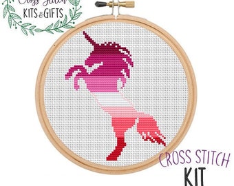 Lesbian Unicorn Cross Stitch Kit. LGBTQ Cross Stitch. LGBTQ Flag Starter Cross Stitch Kit. Gay. Lesbian. Queer. Rainbow Flag.