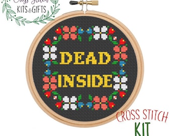 Dead Inside. Craft Kit. Adult Starter Cross Stitch Kit For Beginners. Michael Scott Cross Stitch Kit. Wreath. Sassy. Quotes Kit.  Gift Idea.