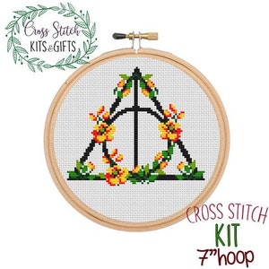 Magic Symbol Cross Stitch Beginner Kit. Wizards Starter Cross Stitch Kit For Beginners. Family Crest Floral Cross Stitch. Potter Signs