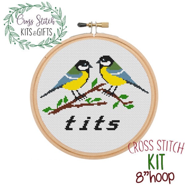 Tits Starter Cross Stitch Kit For Beginners. Funny Cross Stitch Kit. Modern Beginner's Cross Stitch Kit. Funny Easy Cross Stitch Chart.