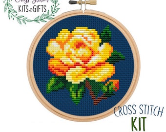 Starter Kit For Beginners. Yellow Rose Cross Stitch Kit. DIY Kit. Orange Roses Cross Stitch Kit. Flowers Cross Stitch Kit. Craft Kit. Gift.