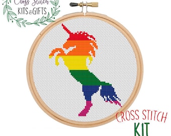 Rainbow Unicorn Cross Stitch Kit. LGBTQ Cross Stitch. LGBTQ Flag Starter Cross Stitch Kit. Gay. Lesbian. Queer. Rainbow Flag.