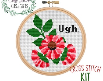 Ugh Cross Stitch Kit. Funny Cross Stitch Beginner Kit. Modern Cross Stitch Starter Kit. Sassy Cross Stitch Kit. Subversive Embroidery. DIY.
