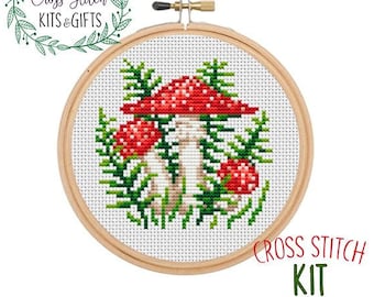 Fly Agaric Cross Stitch Beginner Kit. Mushrooms Starter Kit For Beginners. Nature Decor Cross Stitch Kit. Home Decor Cross Stitch Pattern.