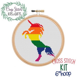Rainbow Unicorn Cross Stitch Kit. LGBTQ Cross Stitch. LGBTQ Flag Starter Cross Stitch Kit. Gay. Lesbian. Queer. Rainbow Flag.