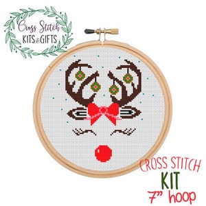  CROSSDECOR Cross Stitch Stamped Kits 11CT 14X16 inch  Pre-Printed Cross-Stitching Starter Patterns for Beginner Kids or Adults,  Embroidery Needlepoint Kits Christmas Deer