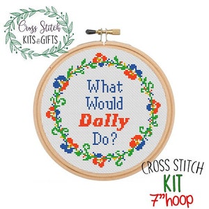 What Would Dolly Do? Modern Floral Cross Stitch Kit. Counted Starter Cross Stitch Kit. Dolly Cross Stitch Kit. Country Western Dolly Parton