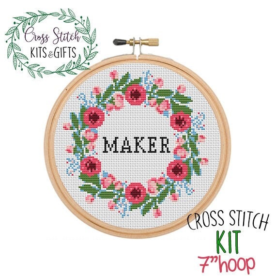 Maker Starter Cross Stitch for Beginners. Counted Cross Stitch Pattern.  Subversive Kit. Wreath Cross Stitch 