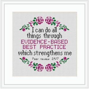 Evidence Based Best Practice Cross Stitch. Nerdy Cross Stitch Pattern. PDF Pattern. Modern. Subversive. Science Quote