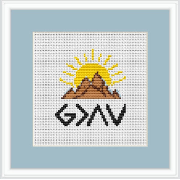 God Is Greater Than the Highs and Lows. Christian Cross Stitch Pattern. Cross Stitch Kit. Christian Symbols. Christian Quote Embroidery. PDF