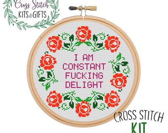 I Am A Constant Fucking Delight. Starter Cross Stitch For Beginners. Adult Cross Stitch Kit. Cross Stitch Kit. Mature Wreath Cross Stitch.