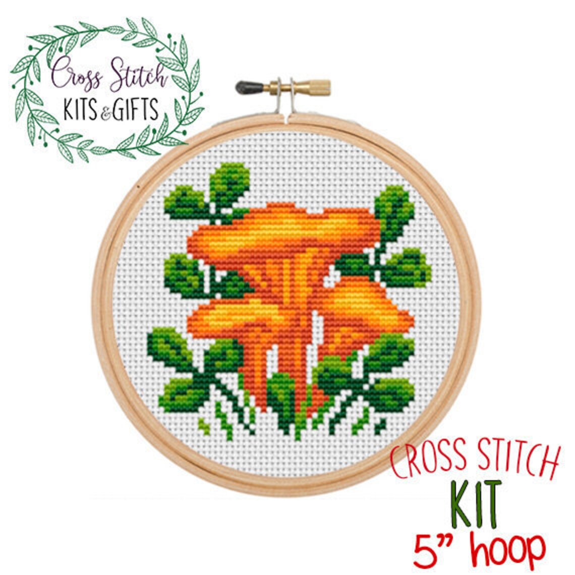 Chanterelles Cross Stitch Beginner Kit. Mushrooms Starter Kit Etsy