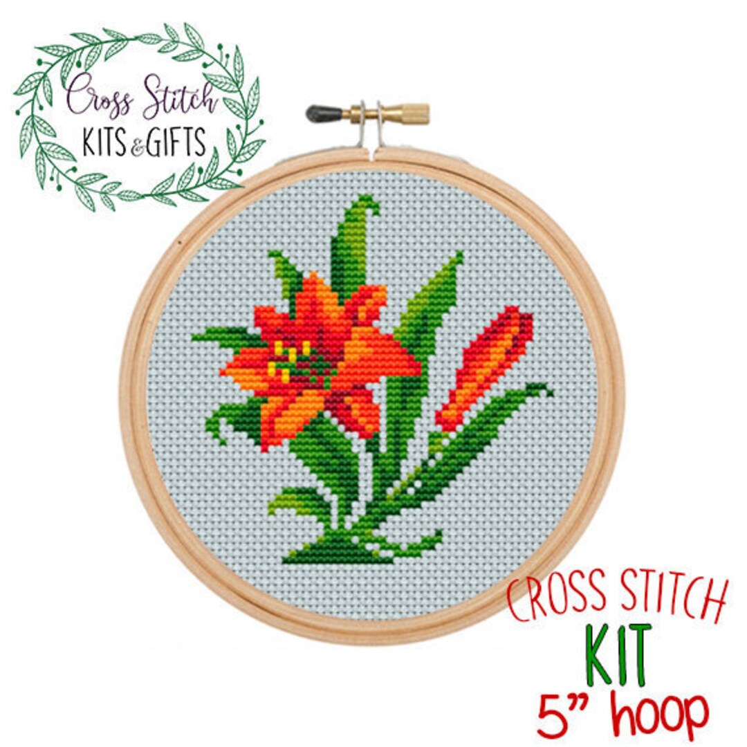 Lilies Cross Stitch Beginner Kit. Cross Stitch Kit. Starter Kit for