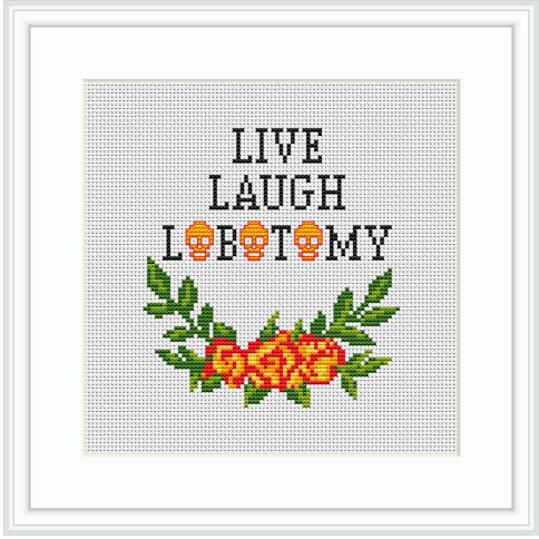 Beginner Cross Stitch Kit, Live Laugh Lobotomy, Subversive Cross