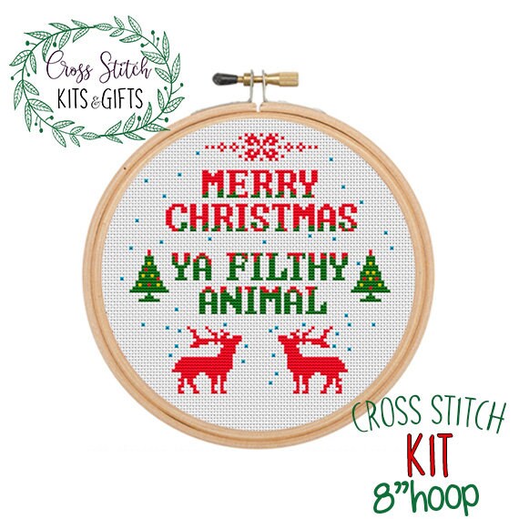 Christmas Mittens Cross Stitch Kit. Christmas Ornament Cross Stitch Set.  Winter Cross Stitch Set. Gift. Holiday Kit. Beginner Pattern. Snow.