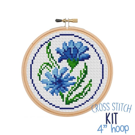 Blue Cornflower Cross Stitch Beginner Kit. Cornflower Cross Stitch Starter  Kit for Beginners. Easy Cross Stitch Kit. Starter Kit. 