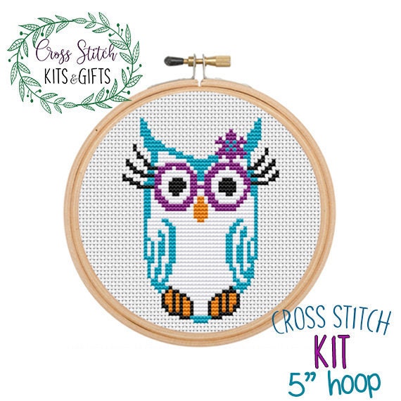 Owl Starter Cross Stitch Kit for Beginners. Smart Owl Cross Stitch Kit. Beginner's  Cross Stitch Chart. Funny Easy Cross Stitch Chart. 