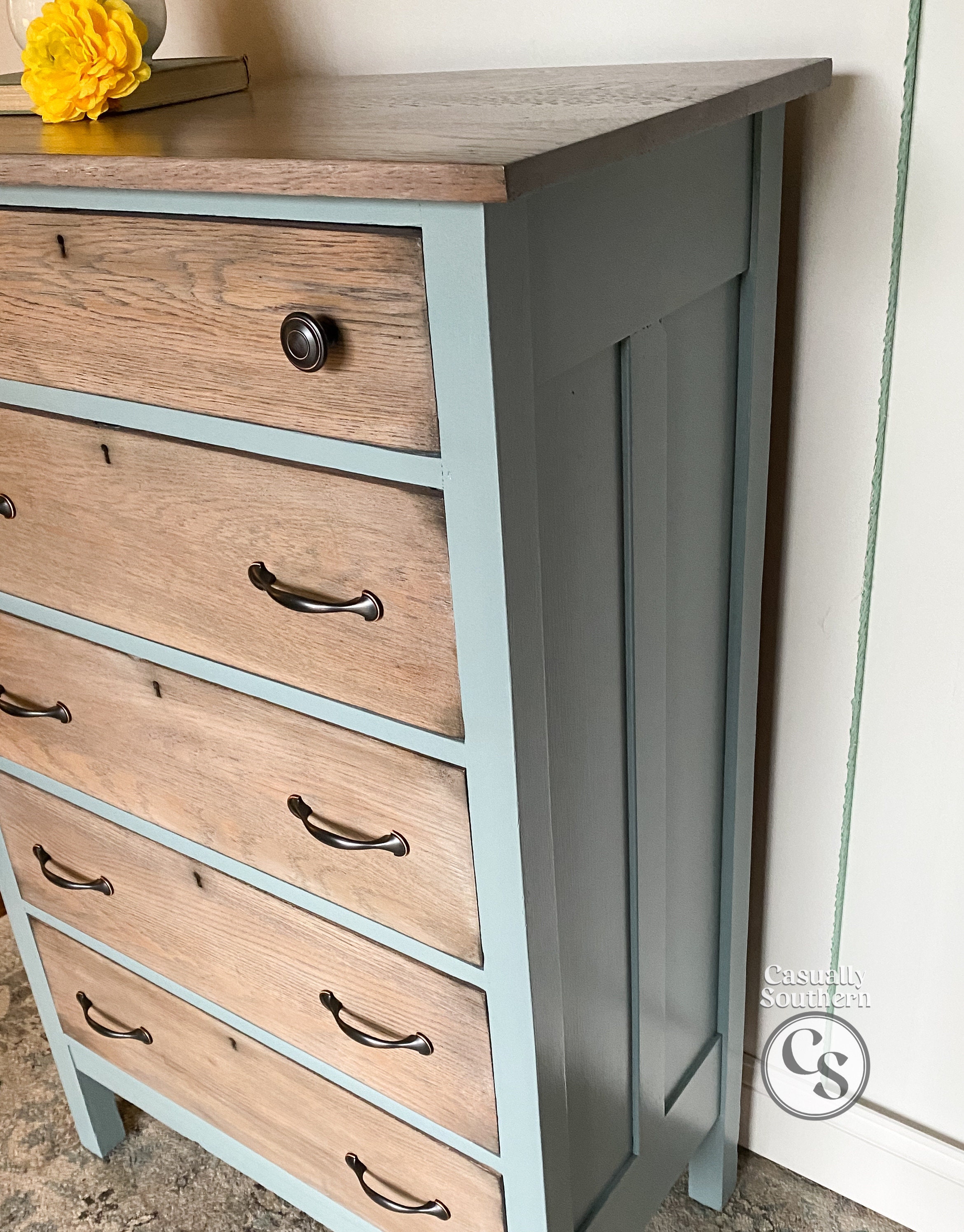 VERKAUFT Vintage Bauernhaus blau grau Eiche Brust / | Etsy