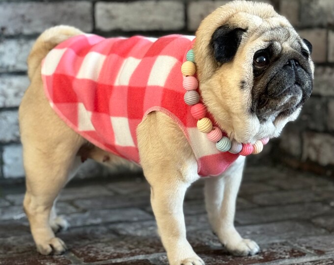 Pugdashian's 'Pink Punch'  Cozy Fleece Pullover - Pink and White - One Piece