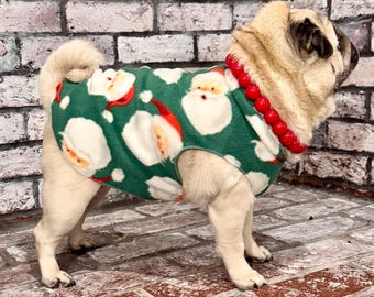 Pugdashian's 'HO HO HO' Cozy Fleece Pullover - Green, Red & White - Santa Print - One Piece - Unisex