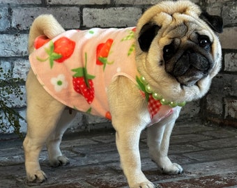 Pugdashian's 'Strawberry Shortcake'  Cozy Fleece Pullover - Pink, Red, Green, White - One Piece