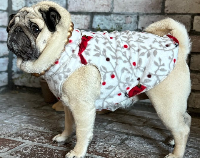 Pugdashian's 'Winter Berries' Cozy Fleece Pullover - White, Red & Gray - One Piece