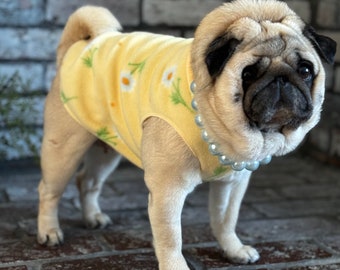 Pugdashian's 'Buttercup' Cozy Fleece Pullover - Yellow, White, Green - One Piece