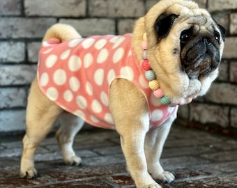 Pugdashian's ''Bubbles'  Cozy Fleece Pullover - Pink and White - One Piece