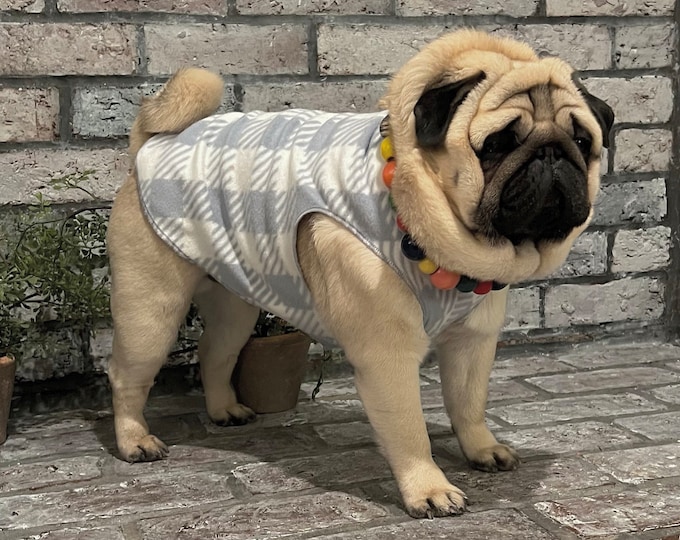 Pugdashian's 'BLUE SKY' Cozy Fleece Pullover - Blue & White Houndstooth Print - One Piece - Unisex