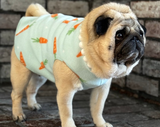 Pugdashian's 'Baby Carrots'  Cozy Fleece Pullover - Blueish Green, Orange, White - One Piece