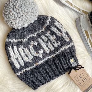 Hockey Knitted toque, hockey knit hat for Child, Teen, Women, Men, XL
