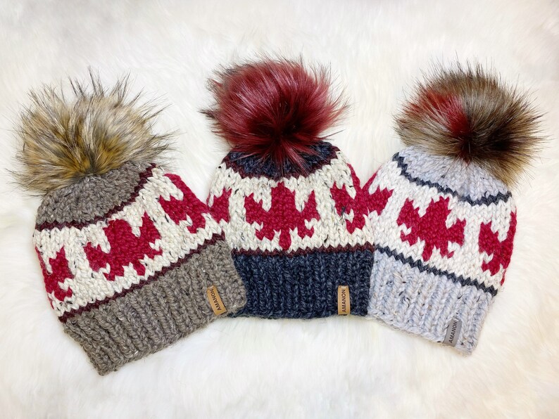 Maple leaf vintage winter hat. Canadian toque. Etsy