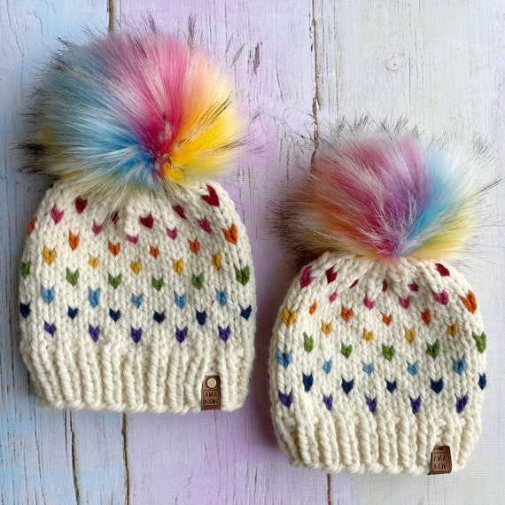 Colorful Knit Winter Hat with Pom Pom OWNGIGI Beanie Hat Winter Knitted Colorful Ski Beanie with  main image 2