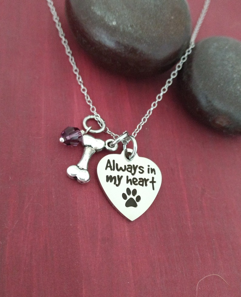 Pet Memorial Necklace Stainless Steel Laser Engraved Charm In Loving Memory Always In My Heart Bone Charm