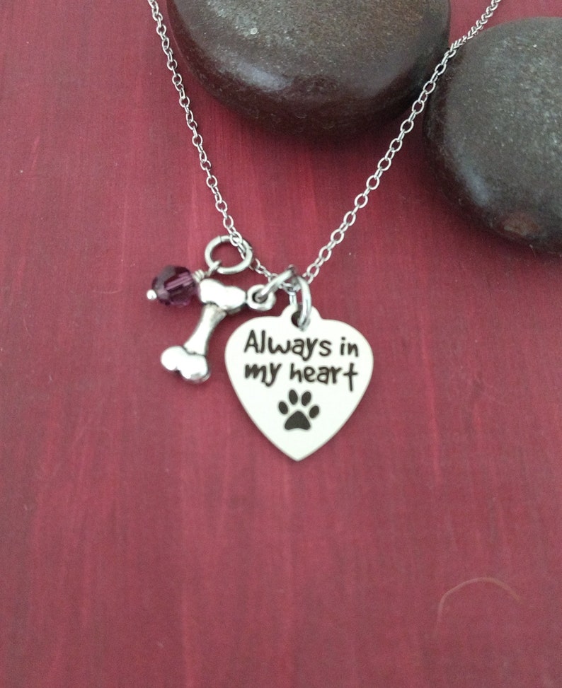 Pet Memorial Necklace Stainless Steel Laser Engraved Charm In Loving Memory Always In My Heart Bone Charm
