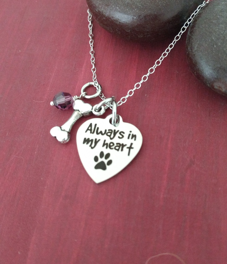 Pet Memorial Necklace Stainless Steel Laser Engraved Charm In Loving Memory Always In My Heart Bone Charm