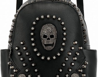 Studded Skull Bag Backpack for Women girls, Vegan Leather Punk Rock Rivet Bag, Shoulder Bag