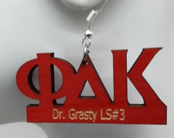 Phi Delta Kappa Teacher's Sorority Small Custom personalized Wood Red Inspired Natural Lasered Earrings