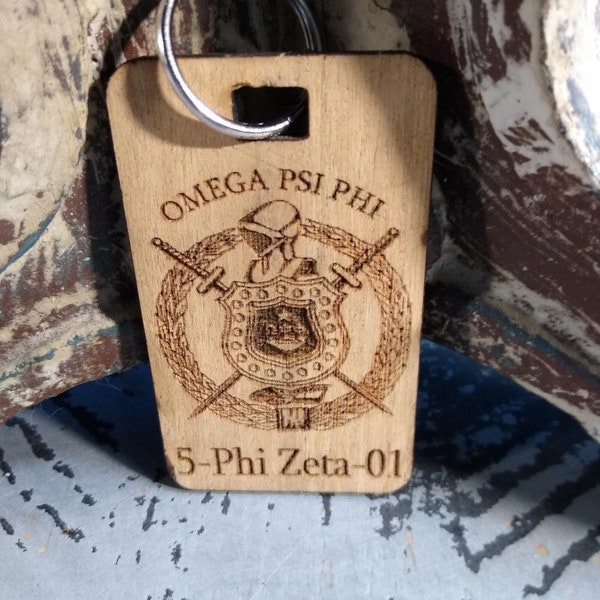 Omega Psi Phi Personalized Wood Laser Customized Fraternity Keychain