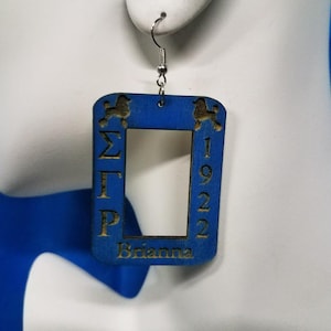 Retangle Sigma Gamma Rho Inspired Wood Earrings Poodle Blue Sorority Gift HBCU