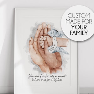 Angel Baby and Parents Memorial Keepsake Art Print - Infant Loss Stillbirth Miscarriage Custom Made Sympathy Gift