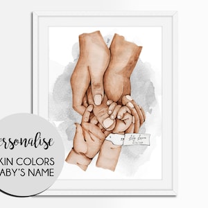 New Baby Gift Print - Family of 3 - Family of 4 Holding Hands