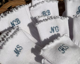 Custom Bridesmaid Gift Embroidered Ankle Ruffle Socks