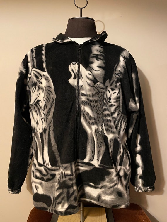 Wolf print fleece jacket Clearance